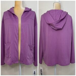 NWT Muk Luks Open Hooded Sweater Jacket Size M Purple Pockets